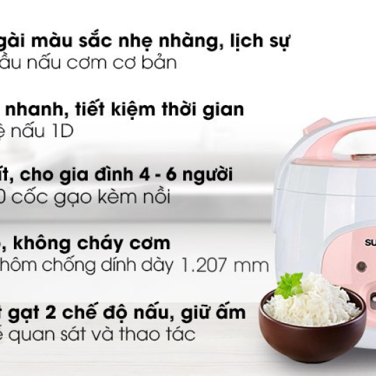 Nồi cơm nắp gài Sunhouse 1.8 lít SHD8607W