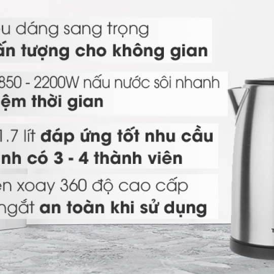 Ấm đun siêu tốc Toshiba 1.7 lít KT-17SH2NV